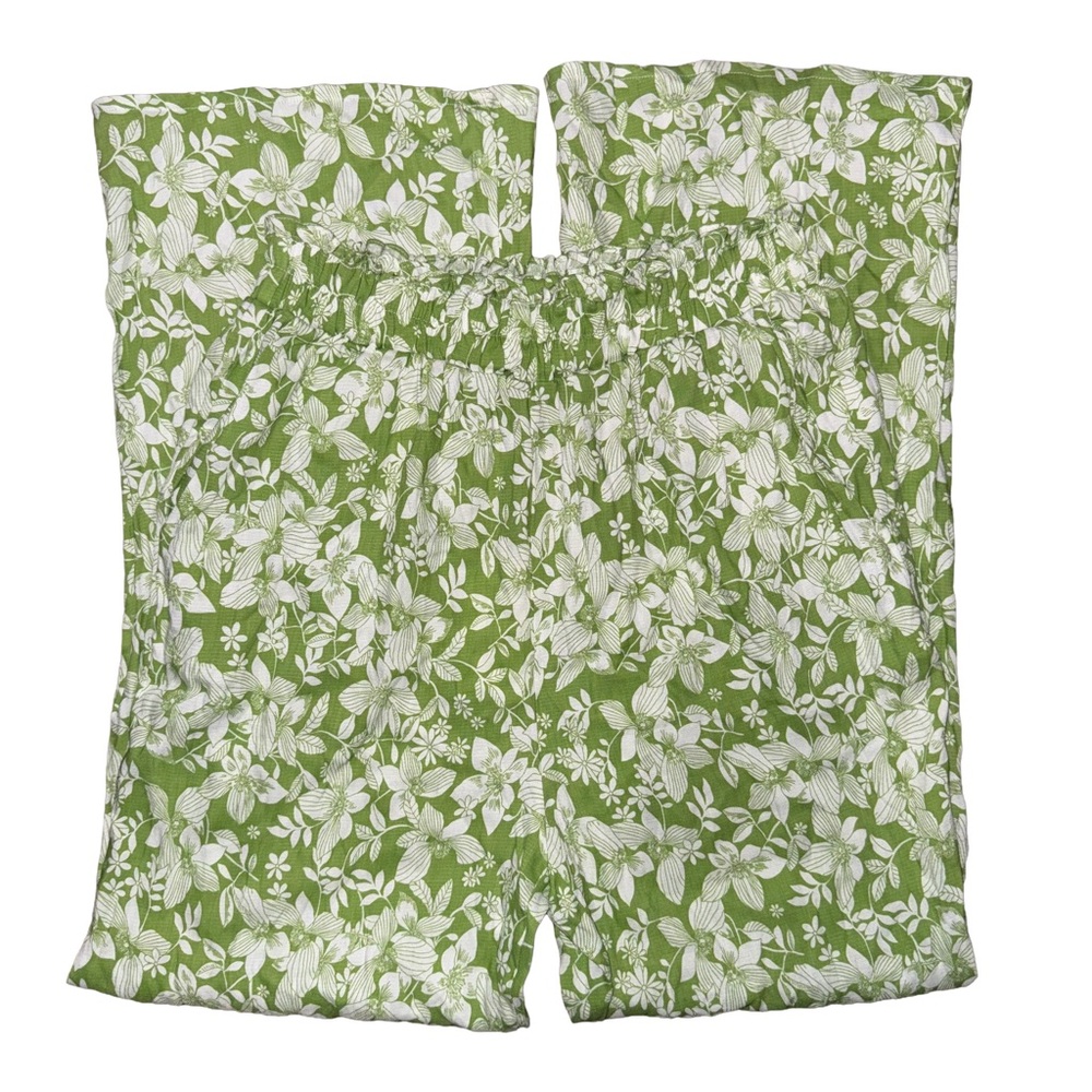 NWT Cotton Bleu Boutique Green Floral Print High Waist Pants Summer Resort - Picture 1 of 6